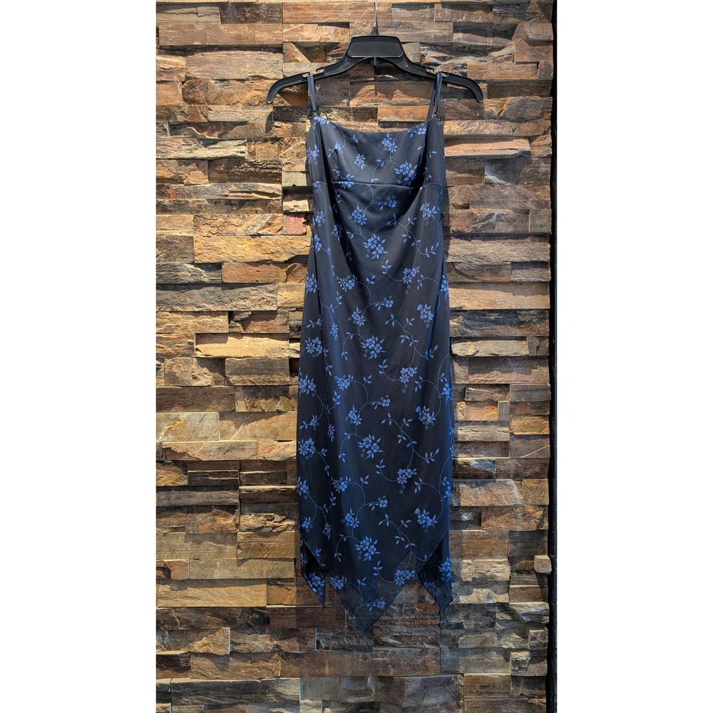 City Triangles Black Floral‎ Dress Spaghetti Strap Handkerchief Hem Size S